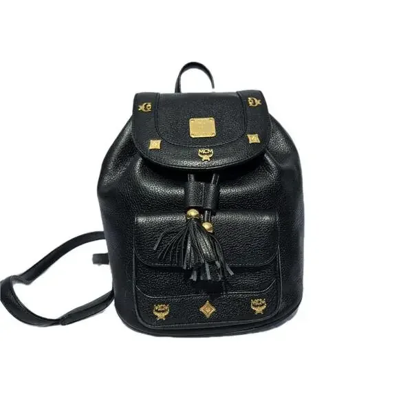 MCM | Bags | Mcm Black Leather Backpack With Gold Studs  display picture 3